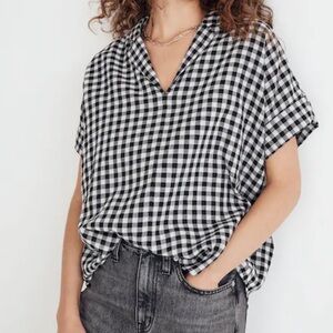 Madewell Swenson Popover Shirt in Double-Faced Gingham Checkered Boxy Cut Small